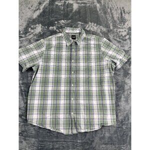 Gap Mens Green & White Plaid Button-Down Short Sleeve Shirt XXL